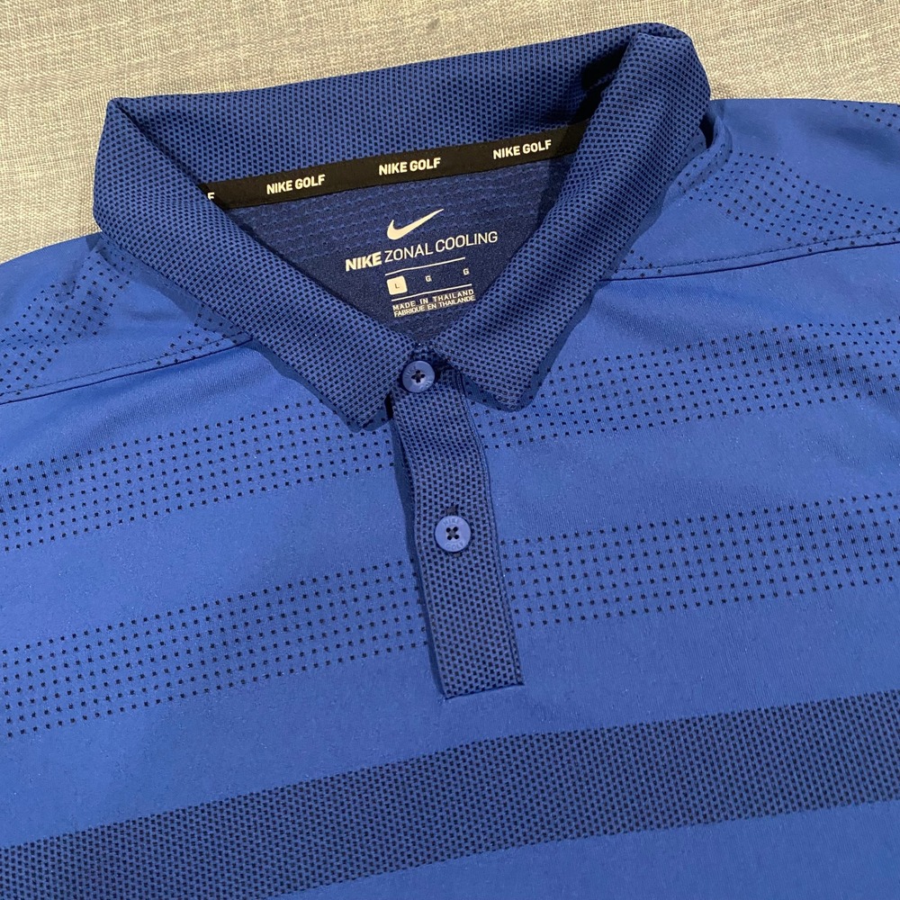 Nike Golf Zonal Cooling Polo Shirt Mens Large Blue Striped Performance Short Slv